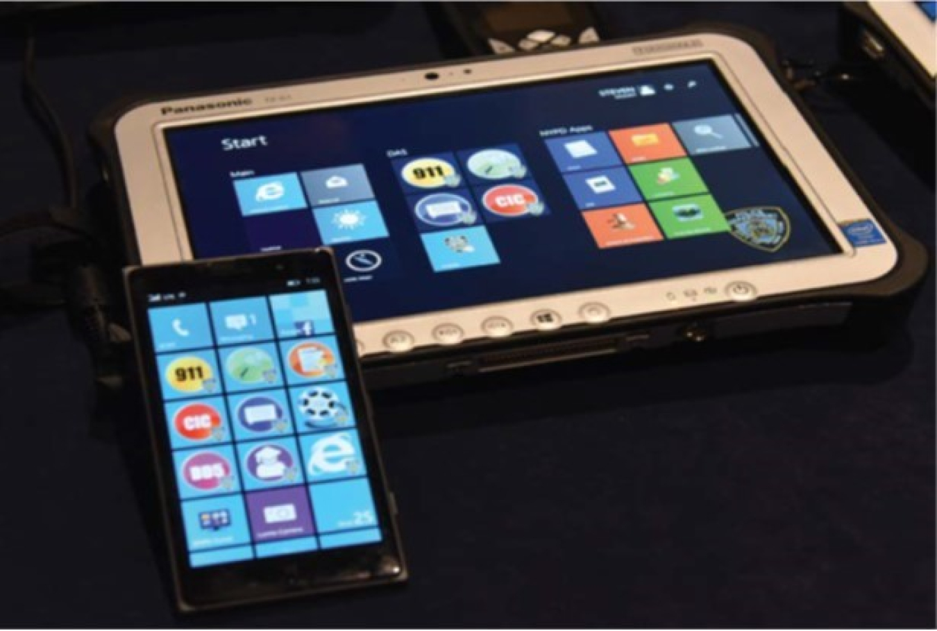 A smartphone and tablet used by NYPD officers