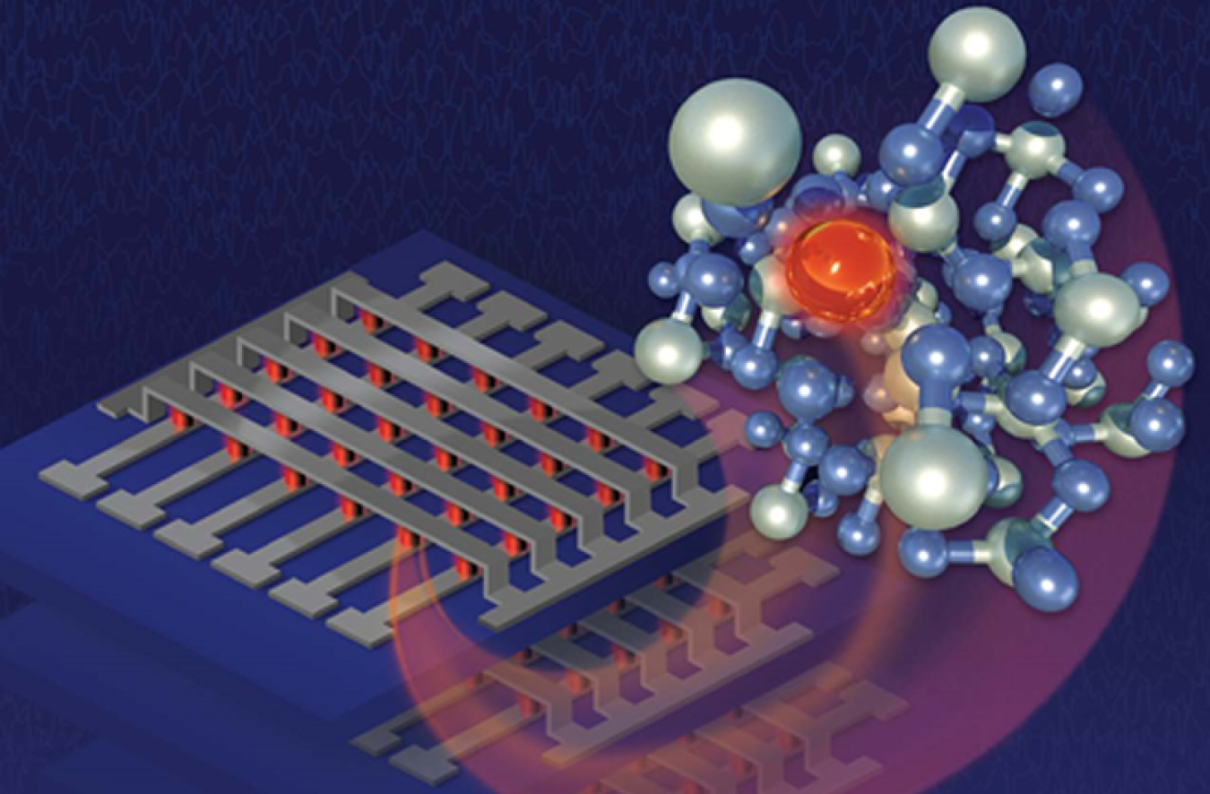 A computer chip and chemical molecules