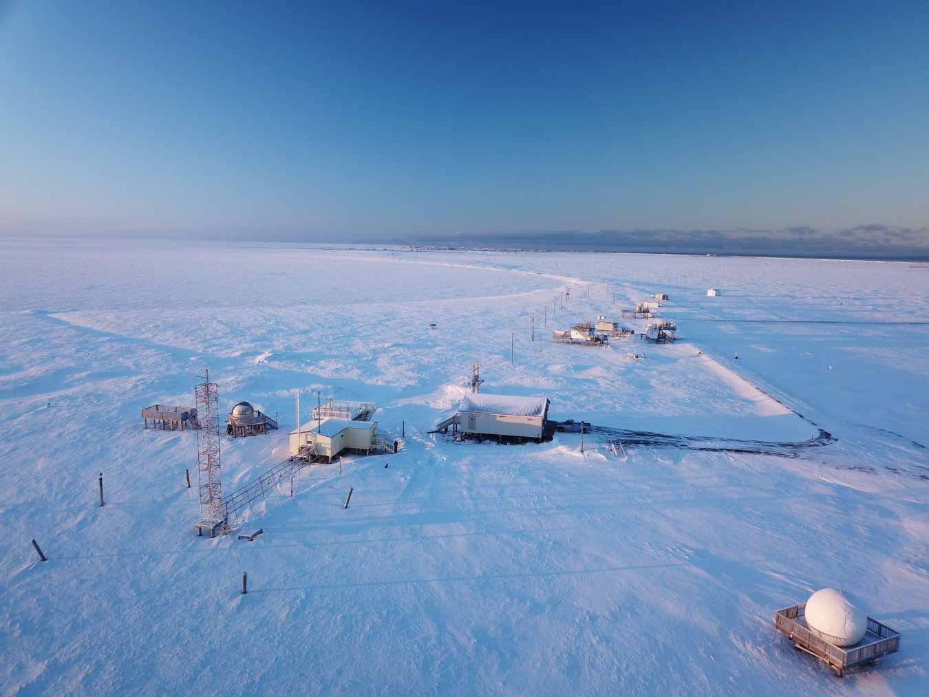 Aerial overview shot of the ARM observatory in Utqiagvik.