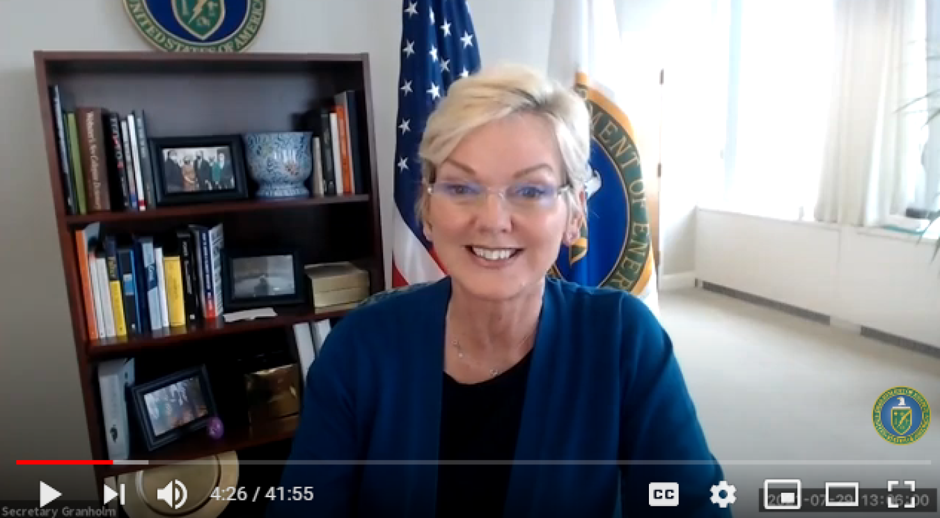 screenshot of a video featuring secretary Granholm