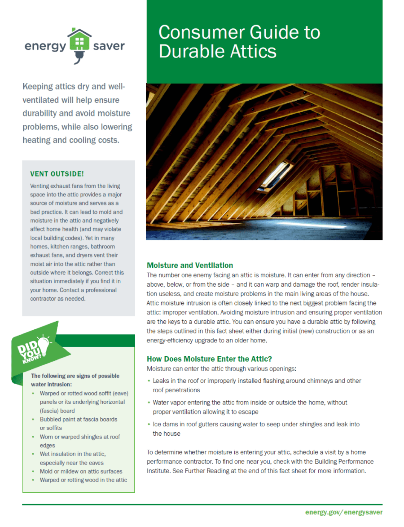 Thumbnail of the Consumer Guide to Durable Attics fact sheet.