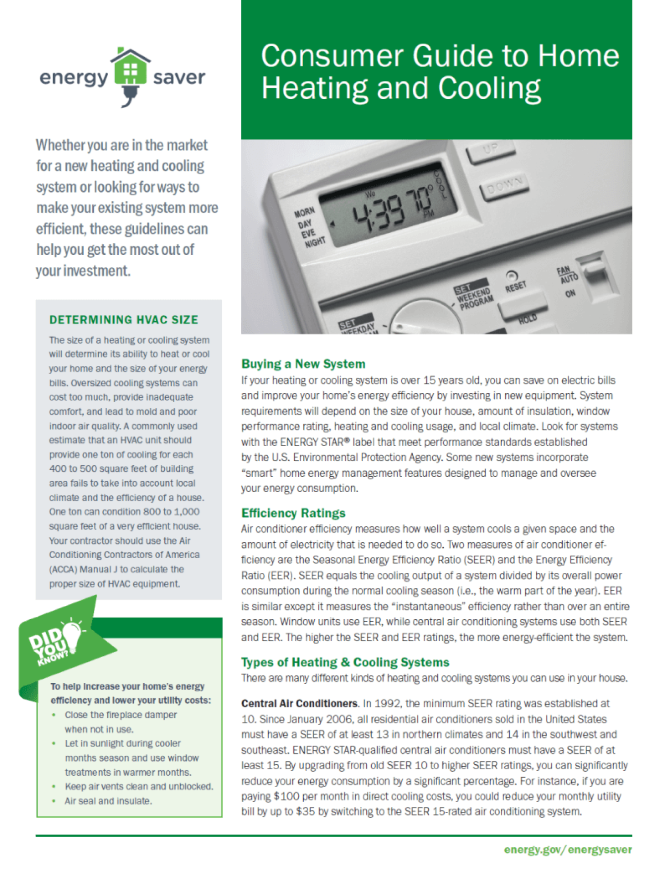 Thumbnail of the Consumer Guide to Heating and Cooling