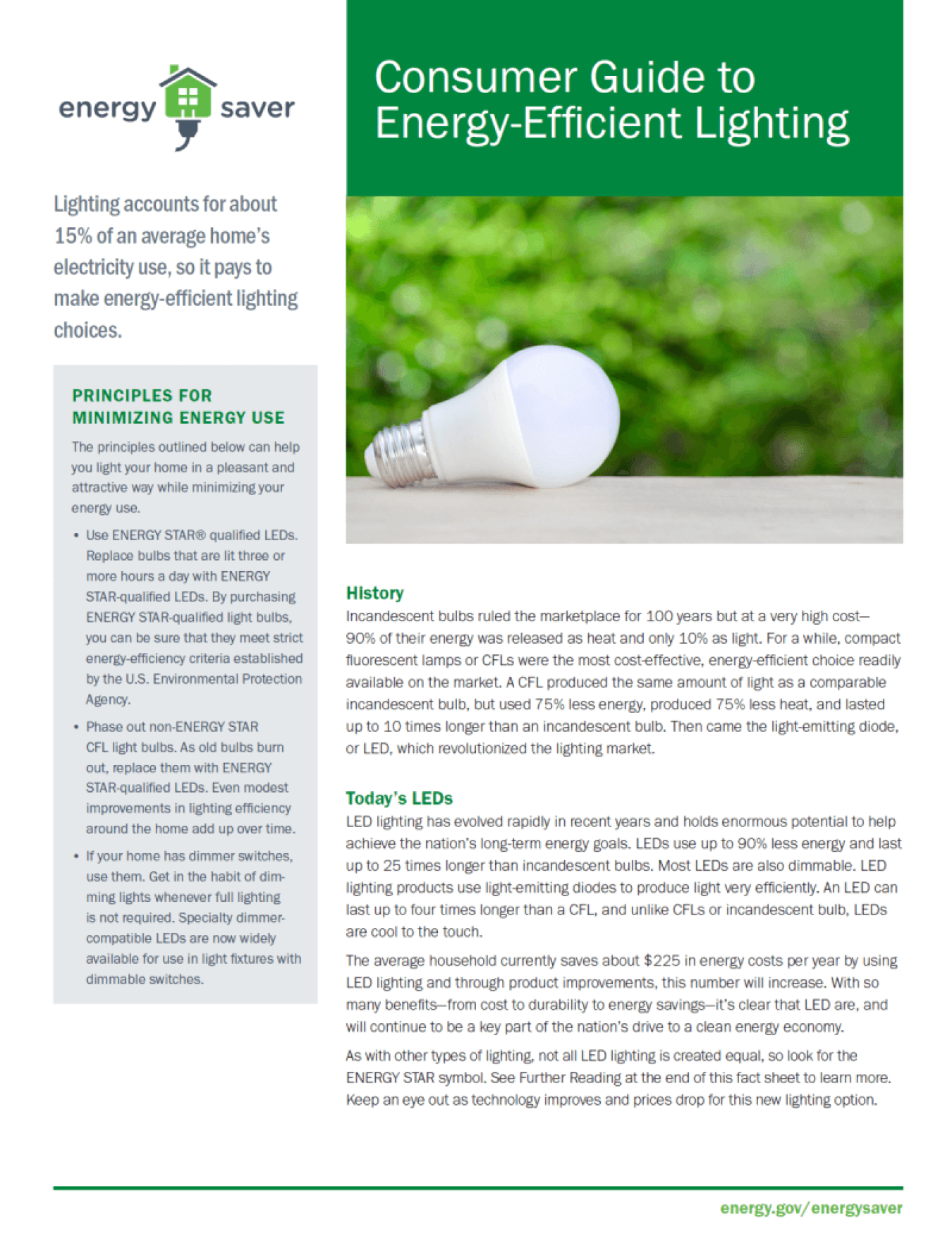 Thumbnail of Consumer Guide to Energy Efficient Lighting fact sheet.