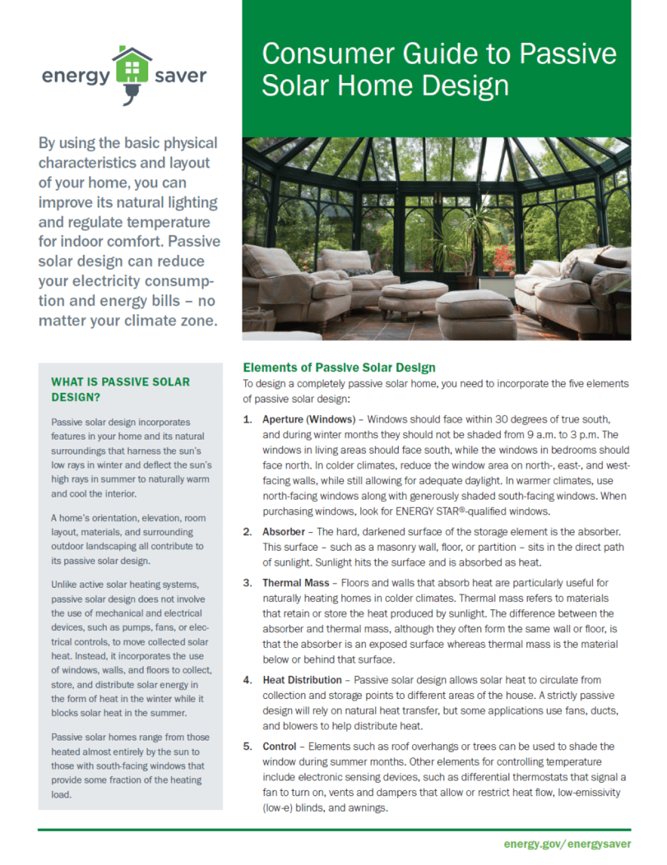 Thumbnail of the Consumer Guide to Passive Solar Home Design fact sheet.