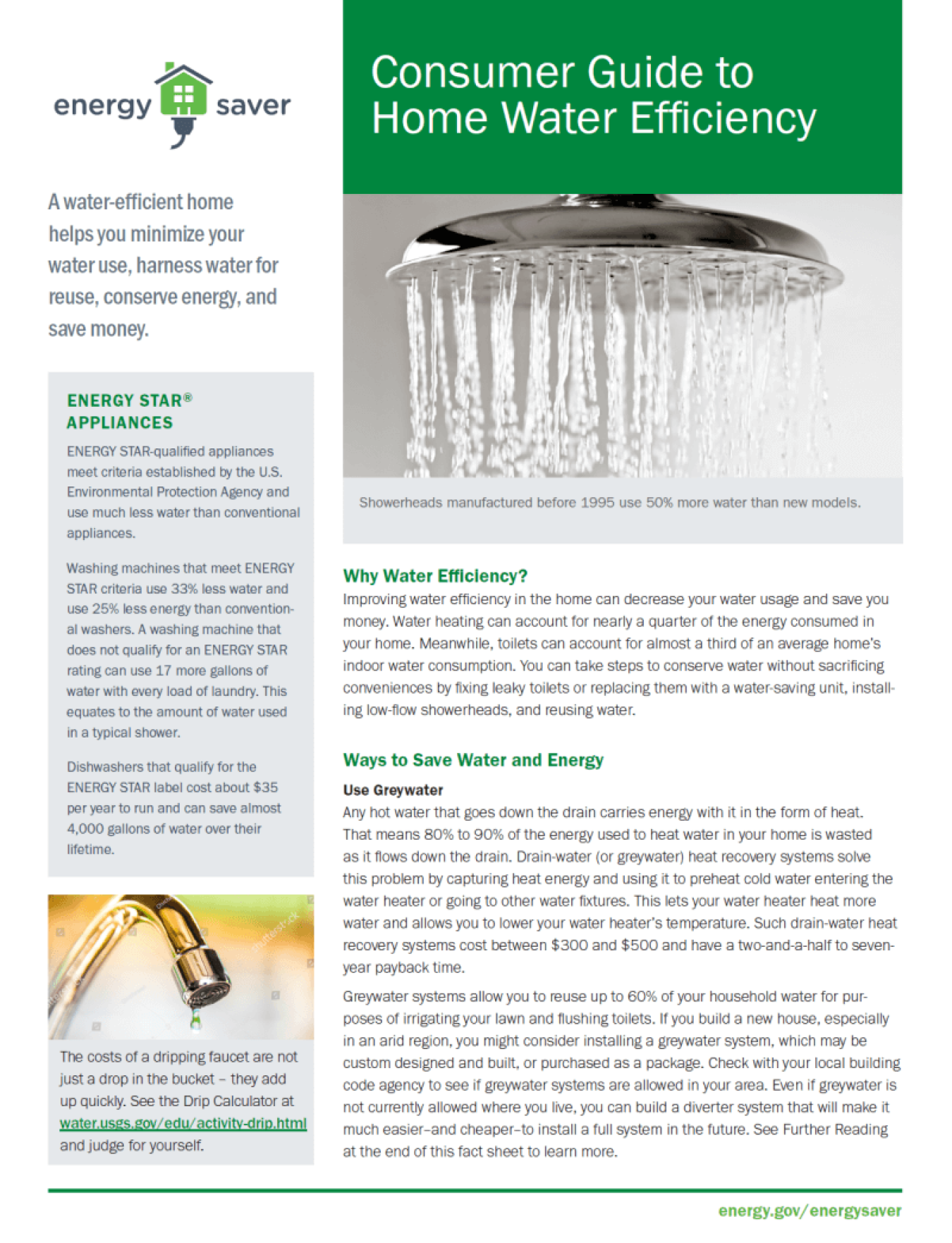 Thumbnail of the Consumer Guide to Home Water Efficiency fact sheet.