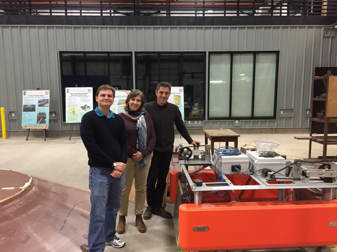 Elaine with fellow researchers at an Oregon State University test tank.