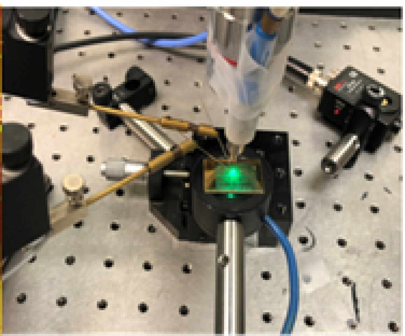 RF carrier dynamics measurements in progress on a Lumileds green LED wafer at the University of New Mexico laboratory.