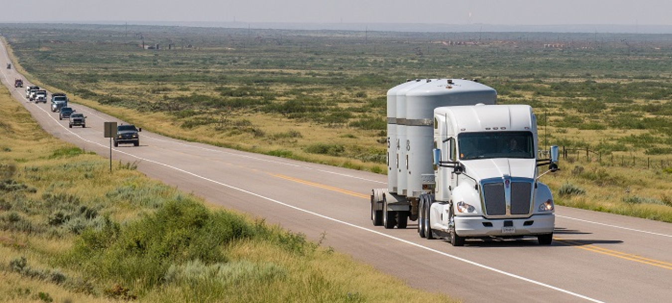 A truck carrying a transuranic waste shipment approaches EM’s Waste Isolation Pilot Plant near Carlsbad, New Mexico.