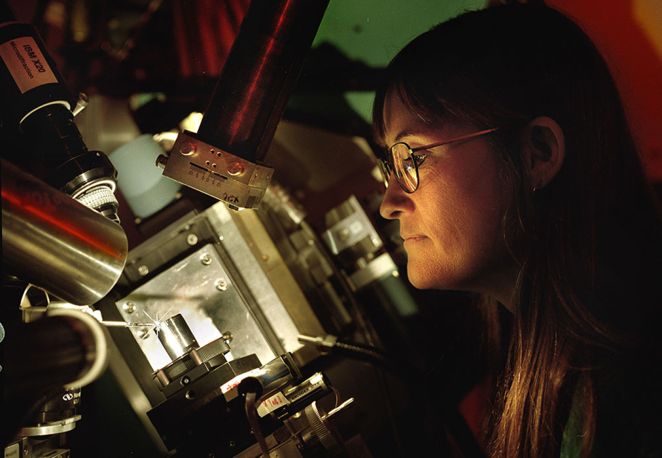 This photo shows Jean Jordan-Sweet with the microbeam setup at beamline X20A at NSLS in 2001.