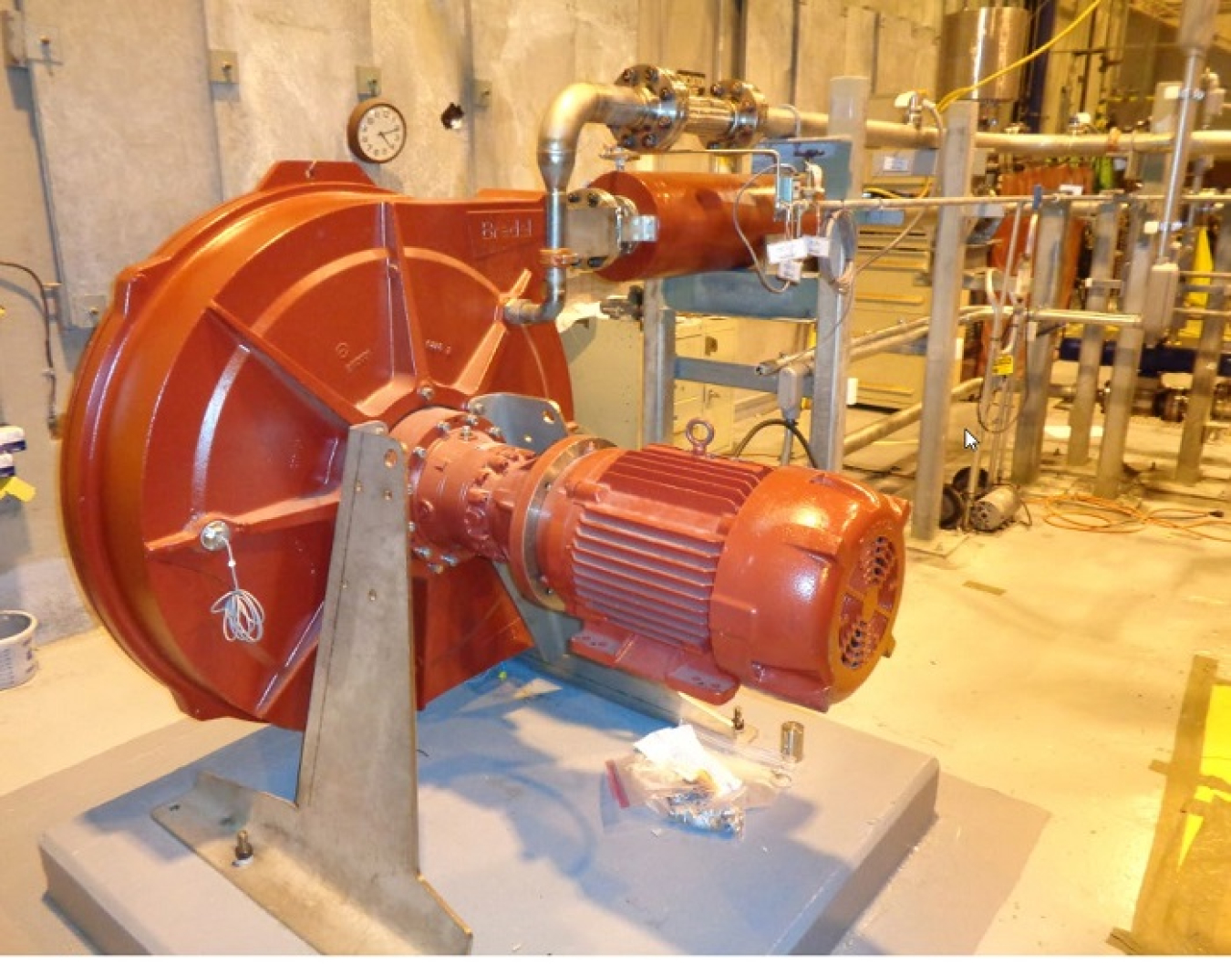 Savannah River Remediation (SRR) made significant improvements to the Saltstone Hopper Overflow Container at the Savannah River Site’s Saltstone Production Facility. Pictured is the container’s recovery pump, foreground, with piping and additional new equipment as part of the facility improvements. 