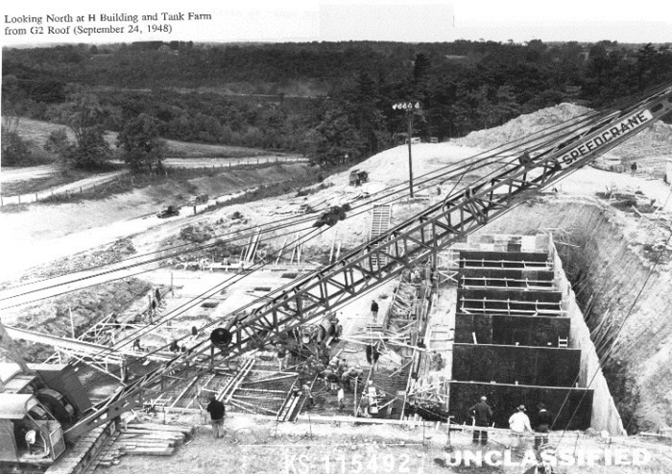 This 1948 photo shows construction of tank vaults at the former Separations Process Research Unit.