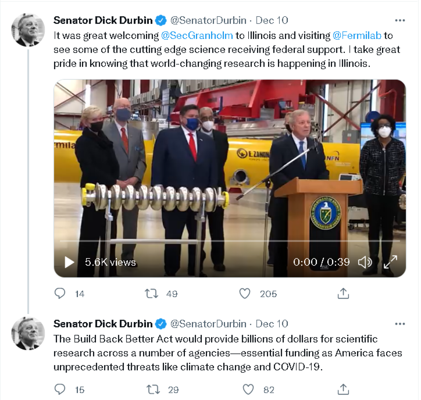 Senator Dick Durbin Tweet