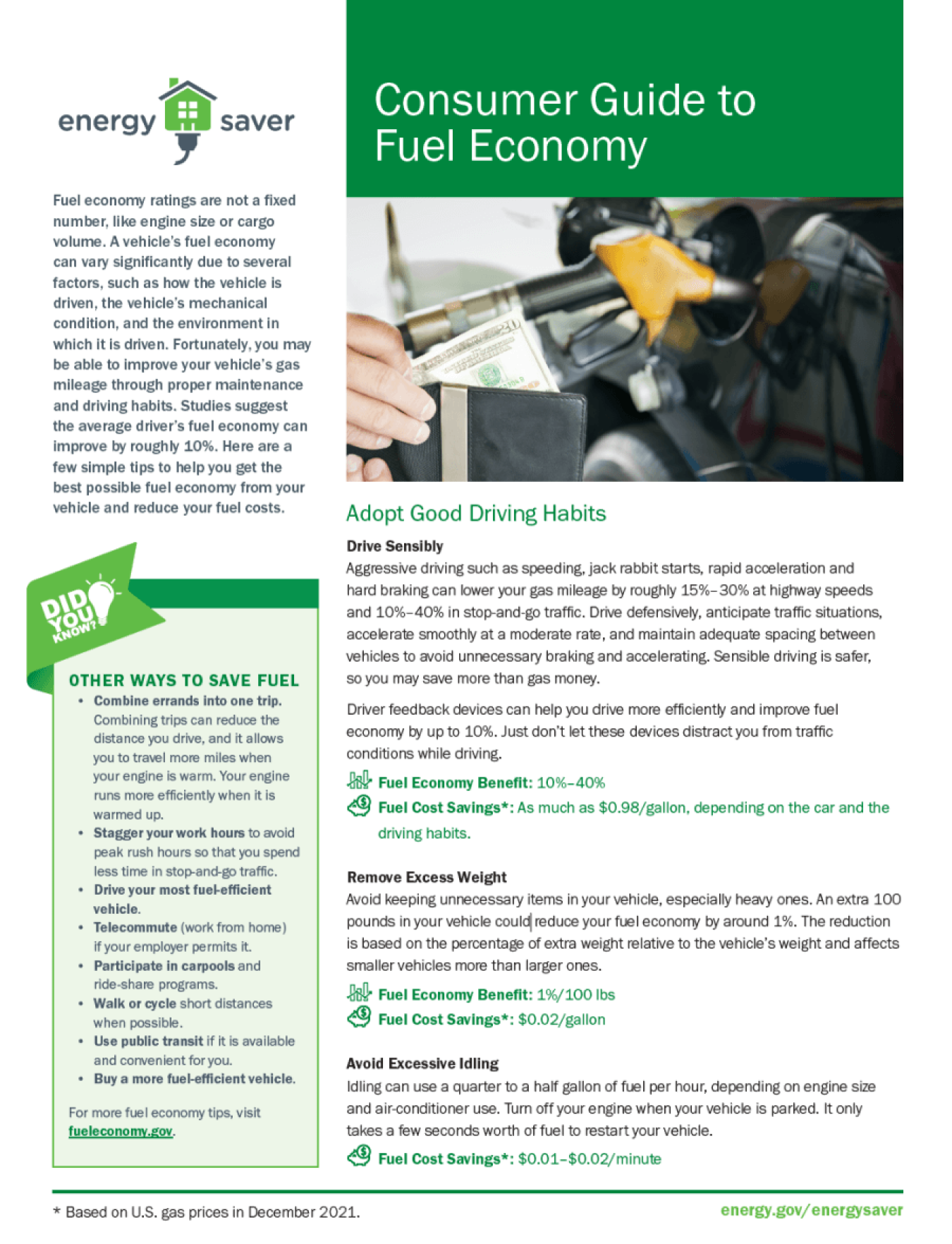 Thumbnail of the Consumer Guide to Fuel Economy Fact Sheet