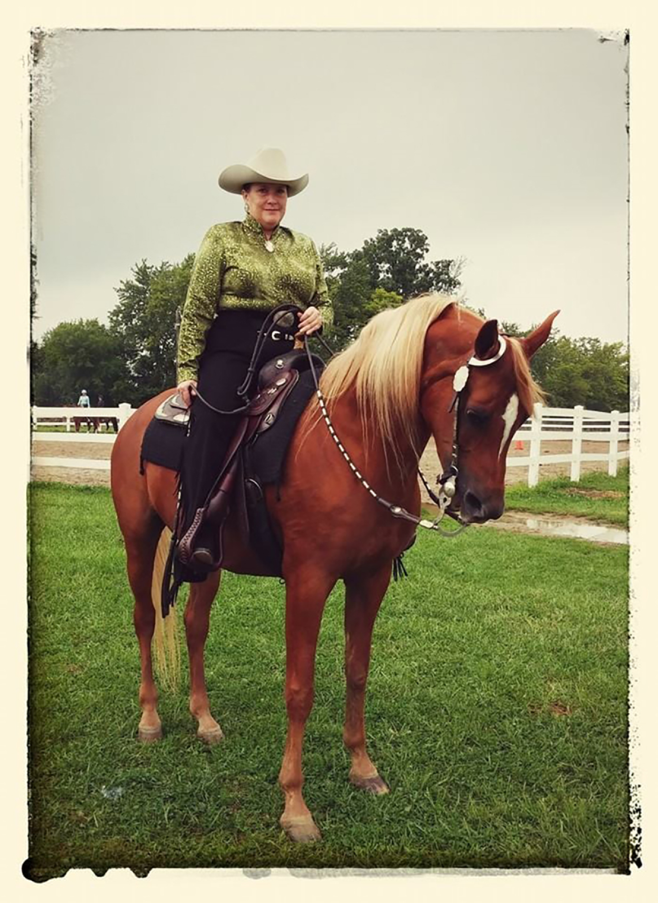 Smiley and her horse Ginger ready for a ride.