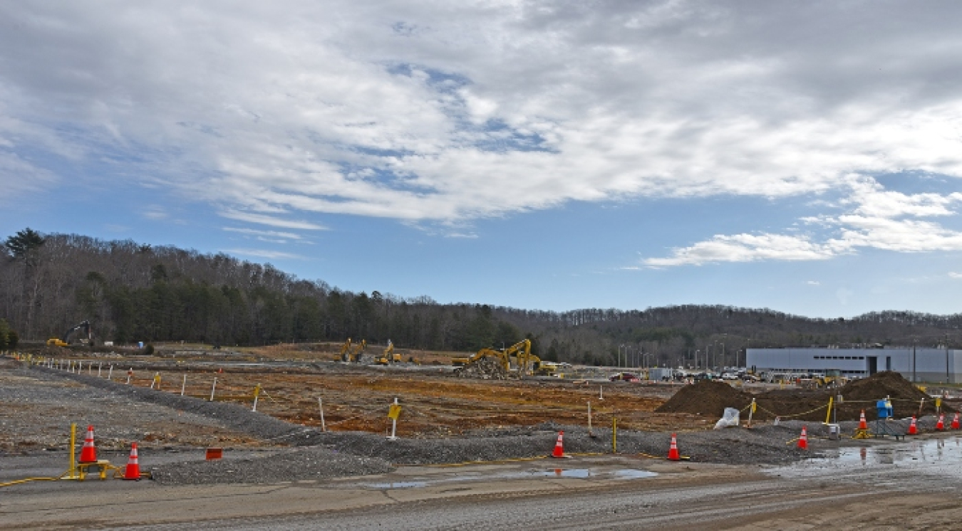 A view of the site where crews removed the building slab for the Centrifuge Complex. The project, scheduled for completion this spring, will result in a grassy field available for transfer from government ownership for economic development. 