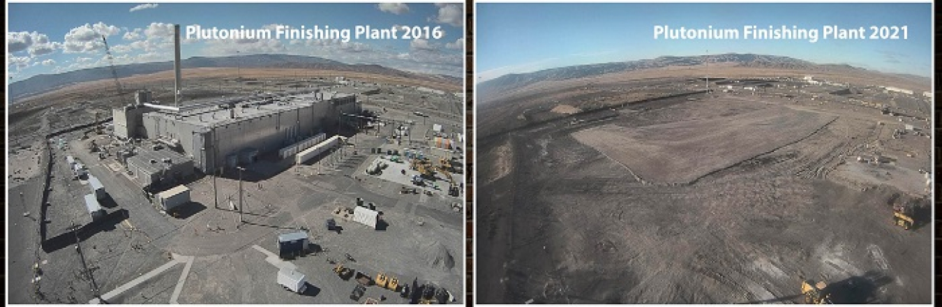 Demolition of the Plutonium Finishing Plant began in late 2016. Workers with EM contractor Central Plateau Cleanup Company recently completed final cleanup activities, marking a significant accomplishment in the Hanford Site’s risk-reduction mission.