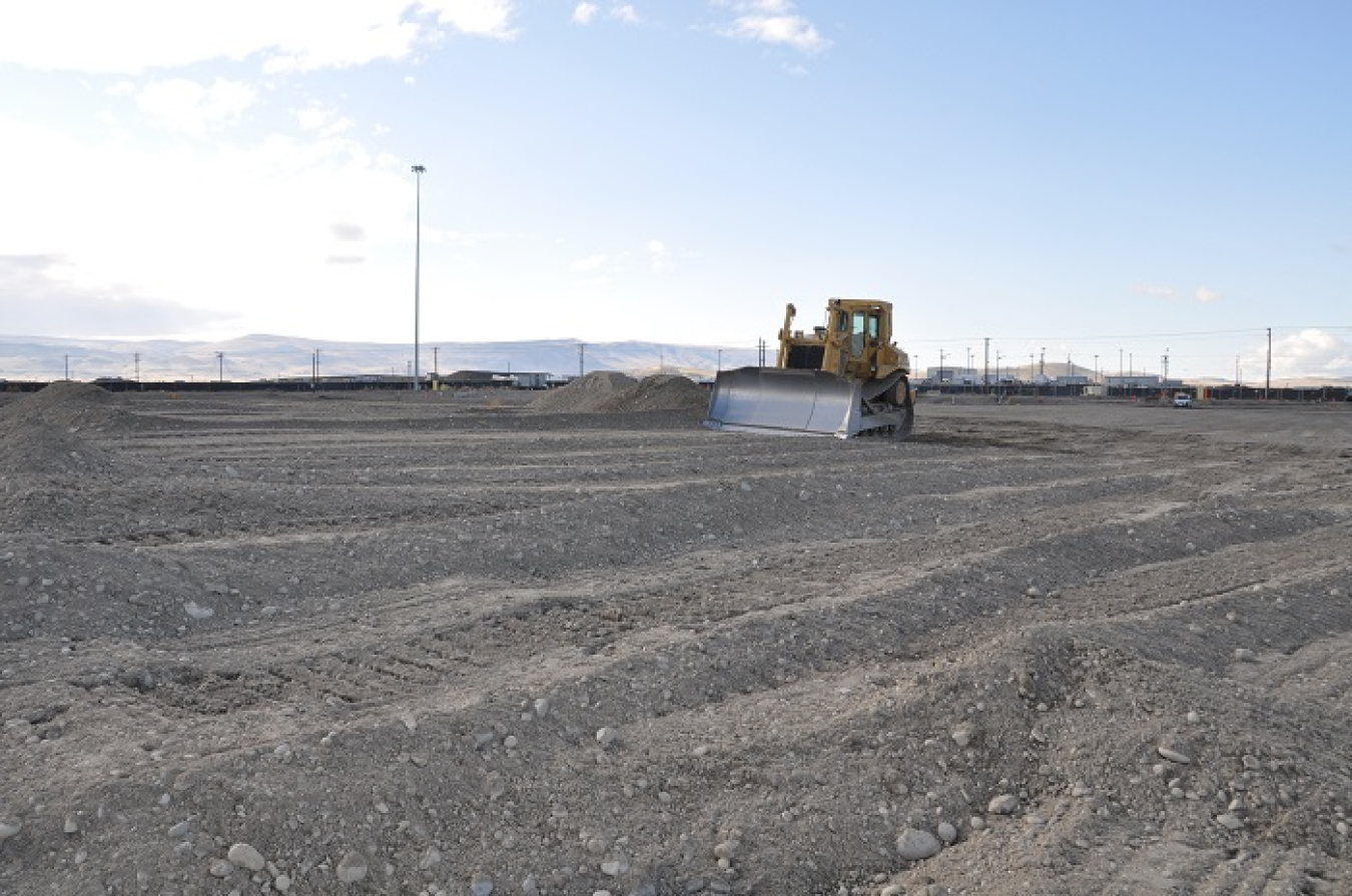 Crews with EM contractor Central Plateau Cleanup Company spread more than 900 truckloads of sand and gravel over the former Plutonium Finishing Plant footprint last November. 