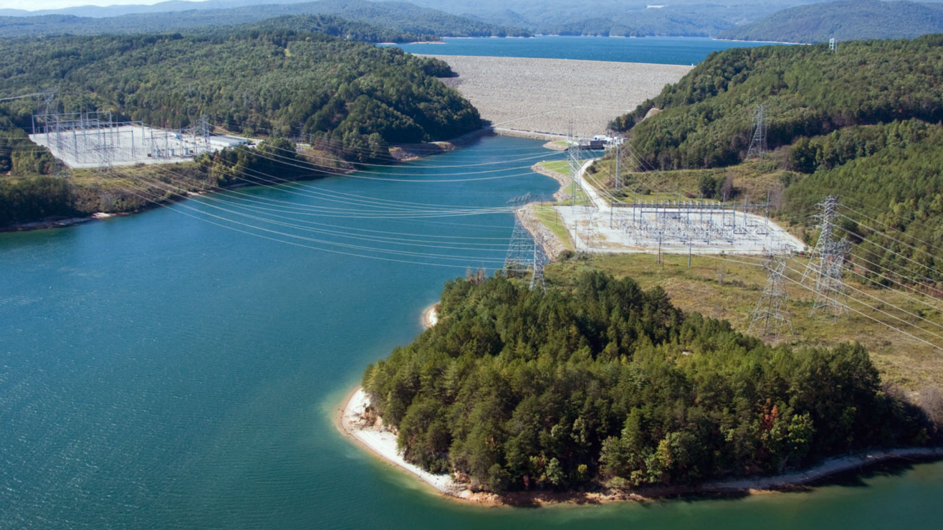 Aerial shot of a pumped storage hydropower plant.