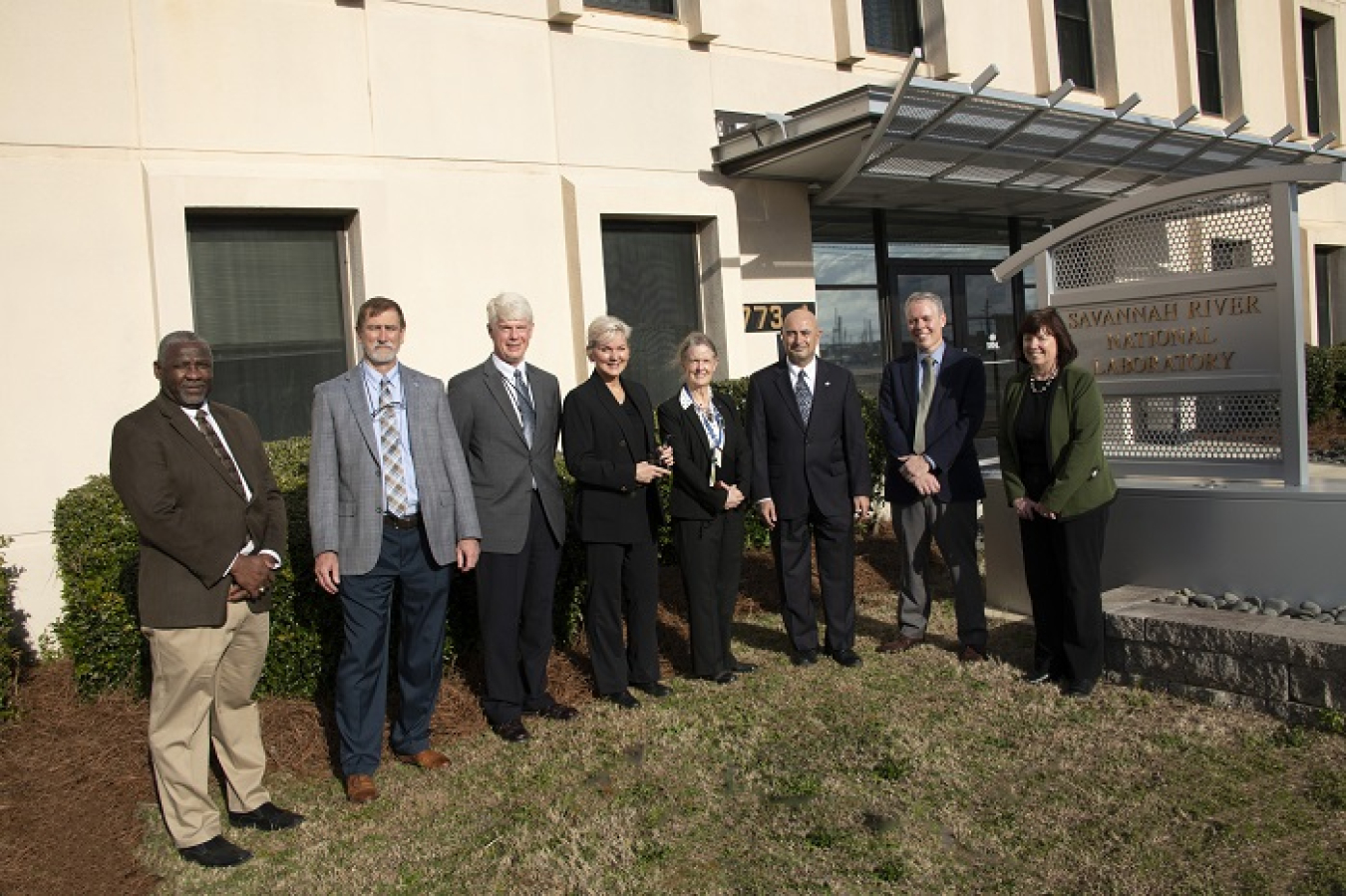 Energy Secretary Jennifer Granholm, fifth from right, and EM Senior Advisor William “Ike” White, second from right, toured the Savannah River Site on Feb. 17 and 18. 