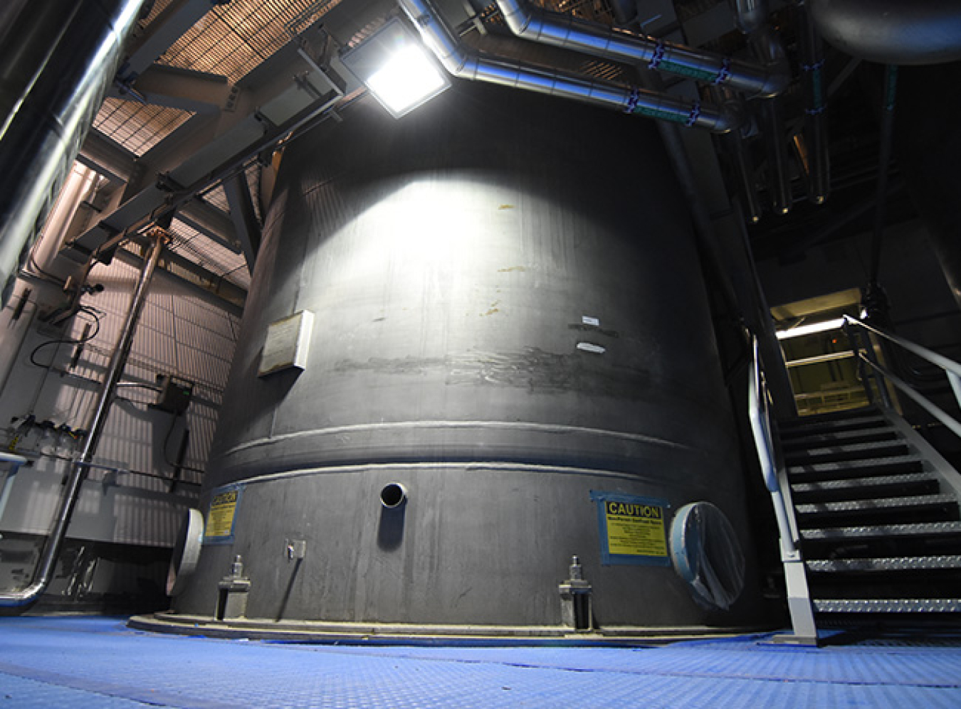 Control room operators at Hanford’s Waste Treatment and Immobilization Plant are conducting tests, called “water runs,” on plant systems like this process system vessel where glass-forming materials will be mixed with low-activity tank waste to be fed into the plant’s giant melters for vitrification.