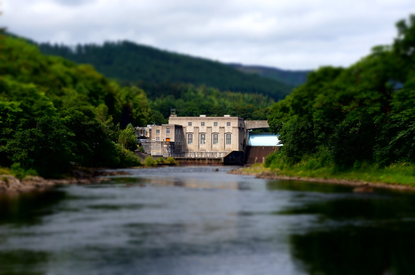 Hydropower facility on a river.