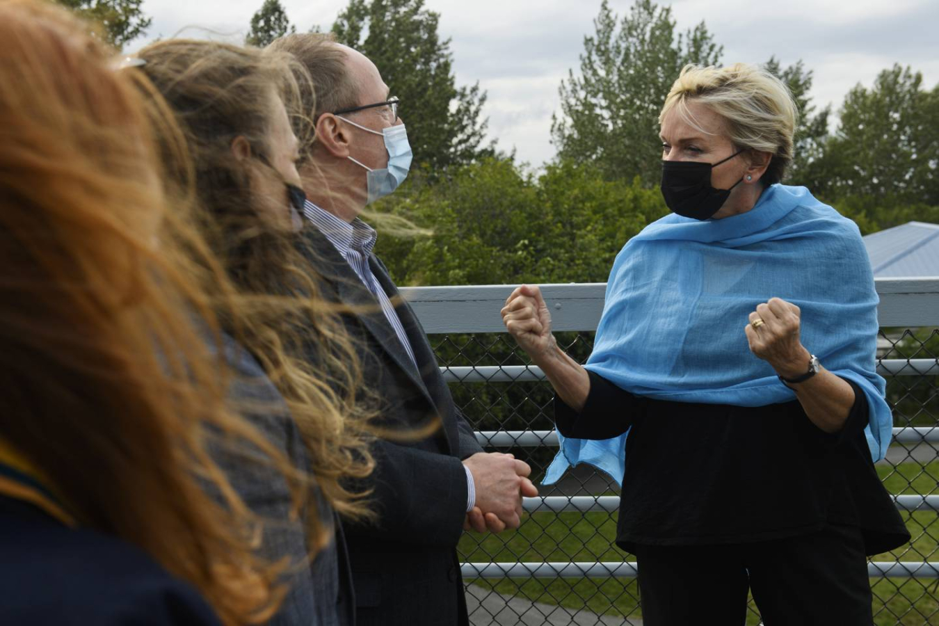 U.S. Department of Energy Secretary Jennifer Granholm visited Kincaid Park to talk with representatives from CIRI and Chugach Electric Association about the Fire Island wind project on Monday, August 16, 2021.