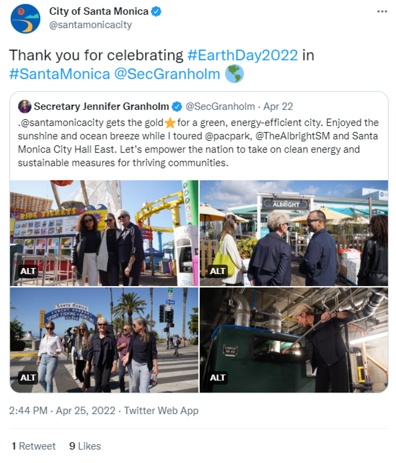 City of Santa Monica: Thank you for celebrating #EarthDay2022 in #SantaMonica @SecGranholm ?  