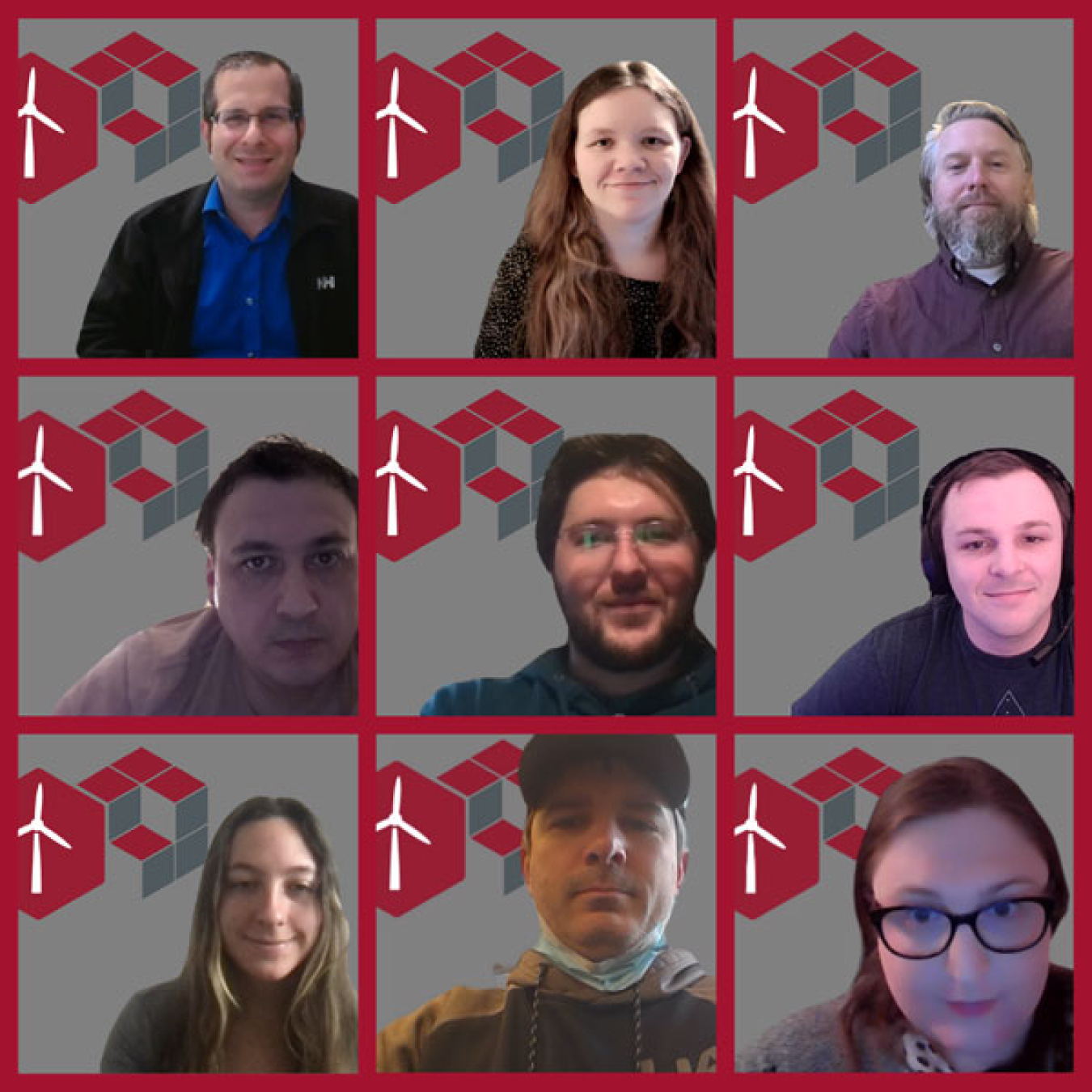 Screenshot of seven team members in a virtual meeting grid.