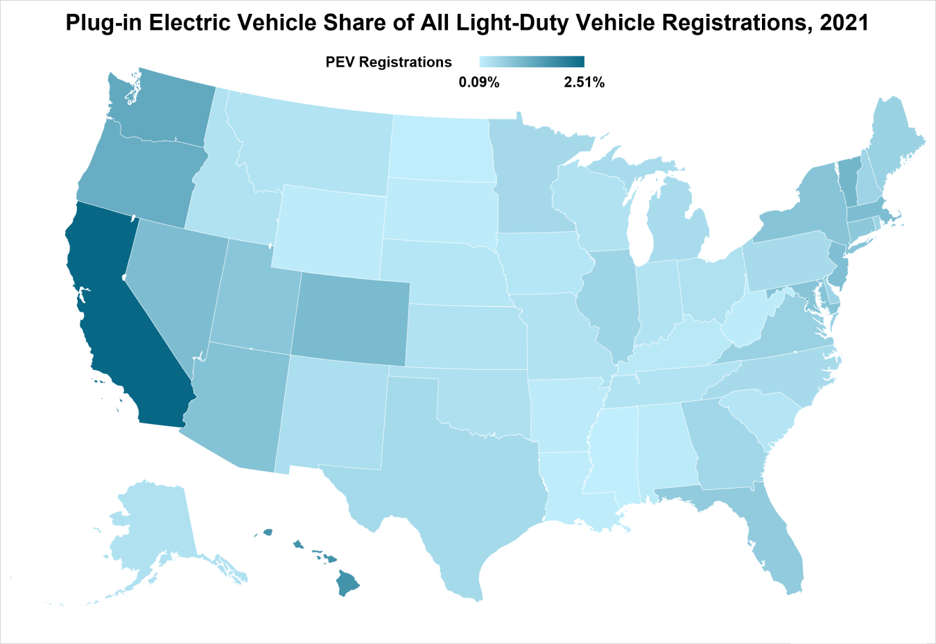 Plug-in Electric Vehicle Share of All Light-Duty Vehicle Registrations, 2021