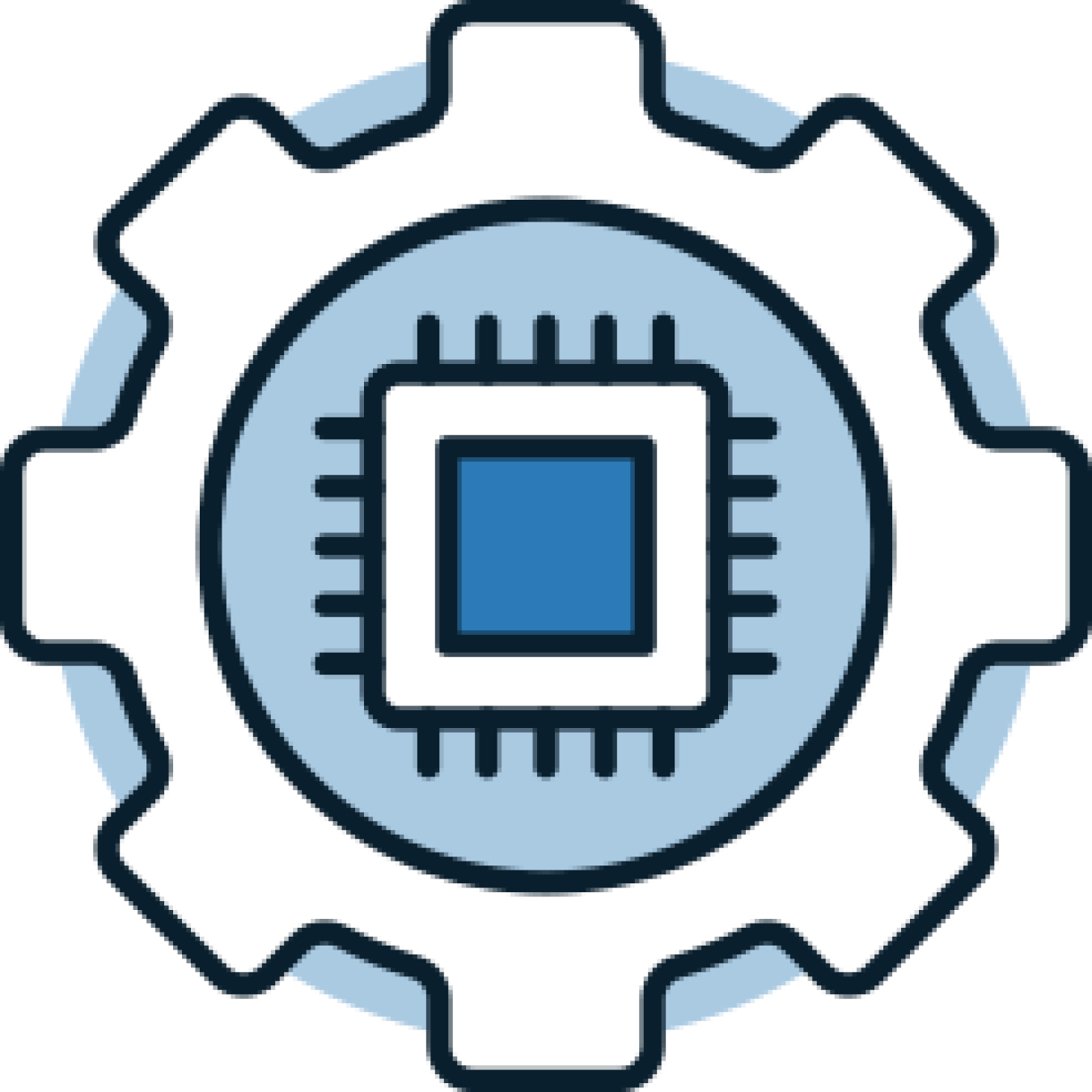 Icon with a gear with a processor chip in the middle