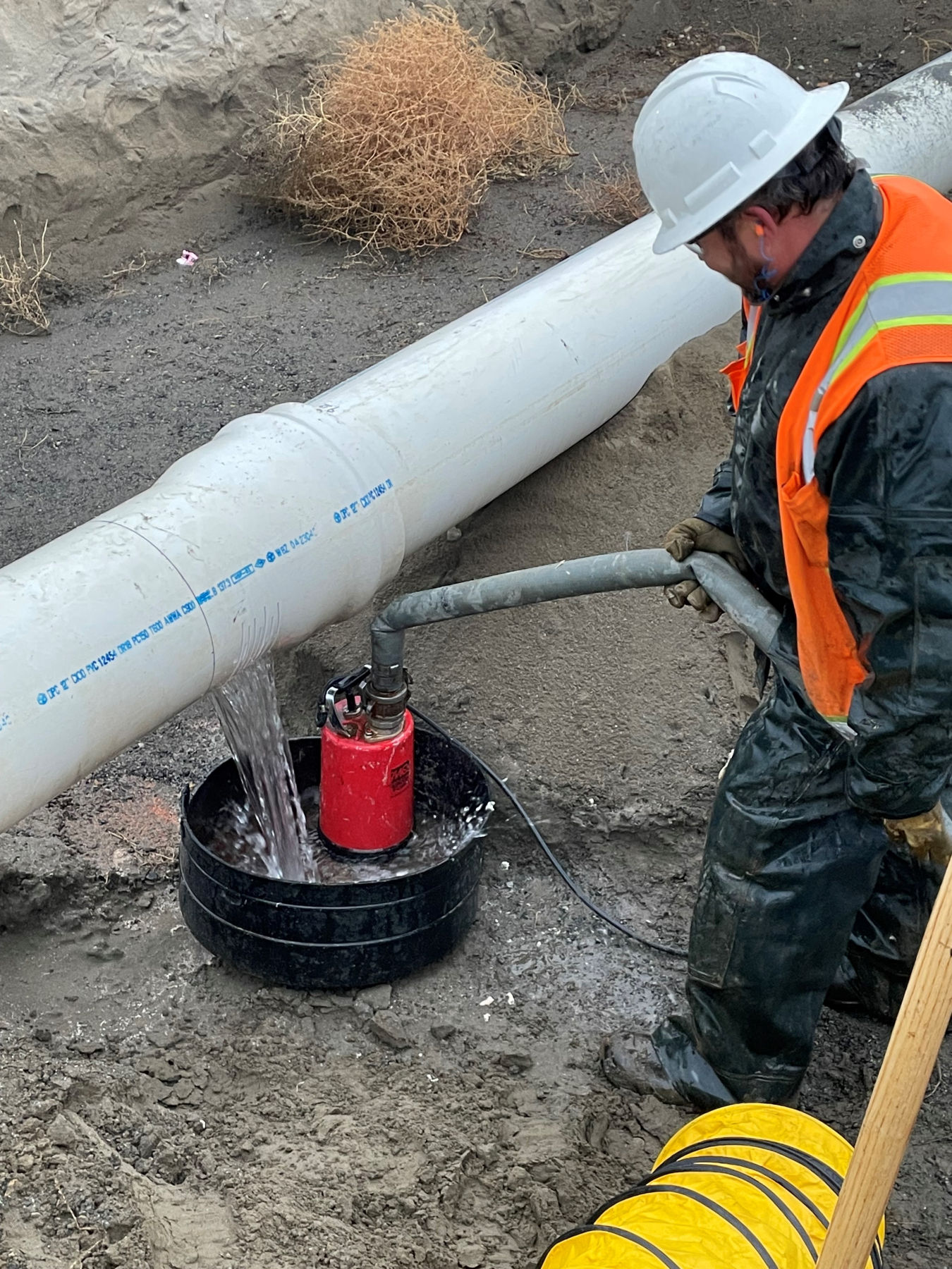 Workers connected a new pipe with an existing one on the Hanford Site, providing a reliable water source to the Waste Treatment and Immobilization Plant.