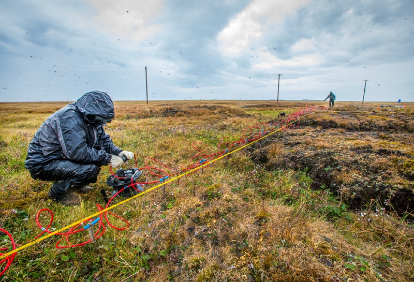 Taking measurements at the Barrow Environmental Observatory, 330 miles north of the Arctic Circle for the Next-Generation Ecosystem Experiment (NGEE-Arctic). The project seeks to improve climate model predictions by studying Arctic terrestrial ecosystems.