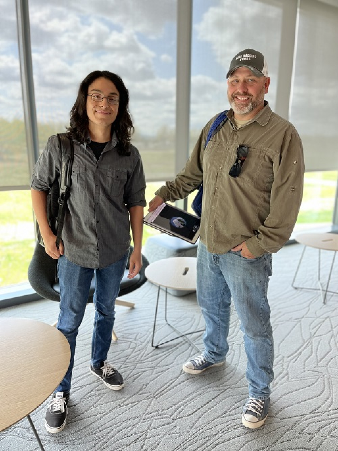 Washington State University Tri-Cities students Alejandro Castaneda, left, and U.S. Coast Guard veteran Scotlyn Dabling worked as a team to design the winning logo for the organization Columbia Basin for an Accessible and Veteran-Friendly Workforce.