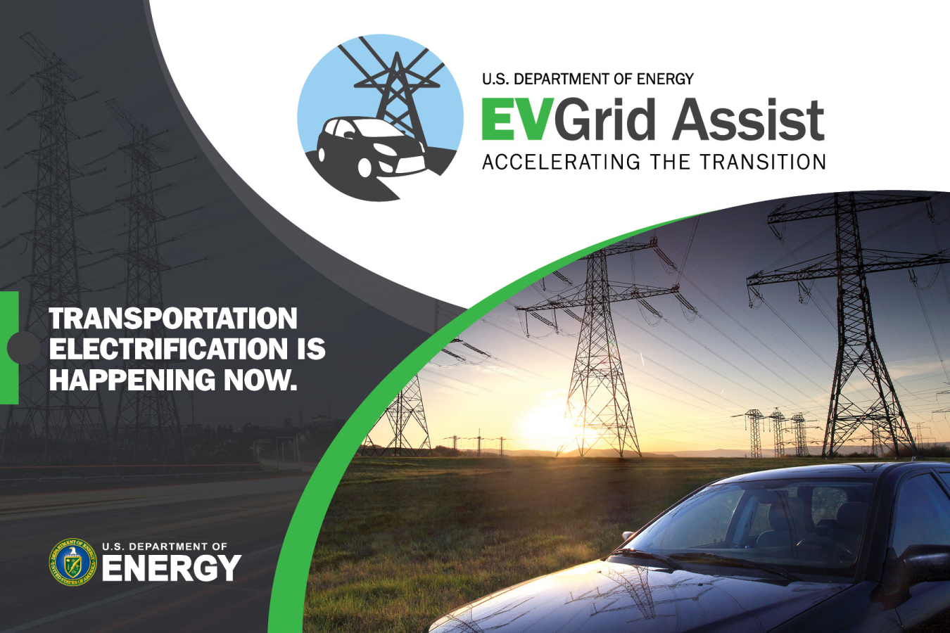 EVGrid Assist postcard that says "Transportation electrification is happening now."