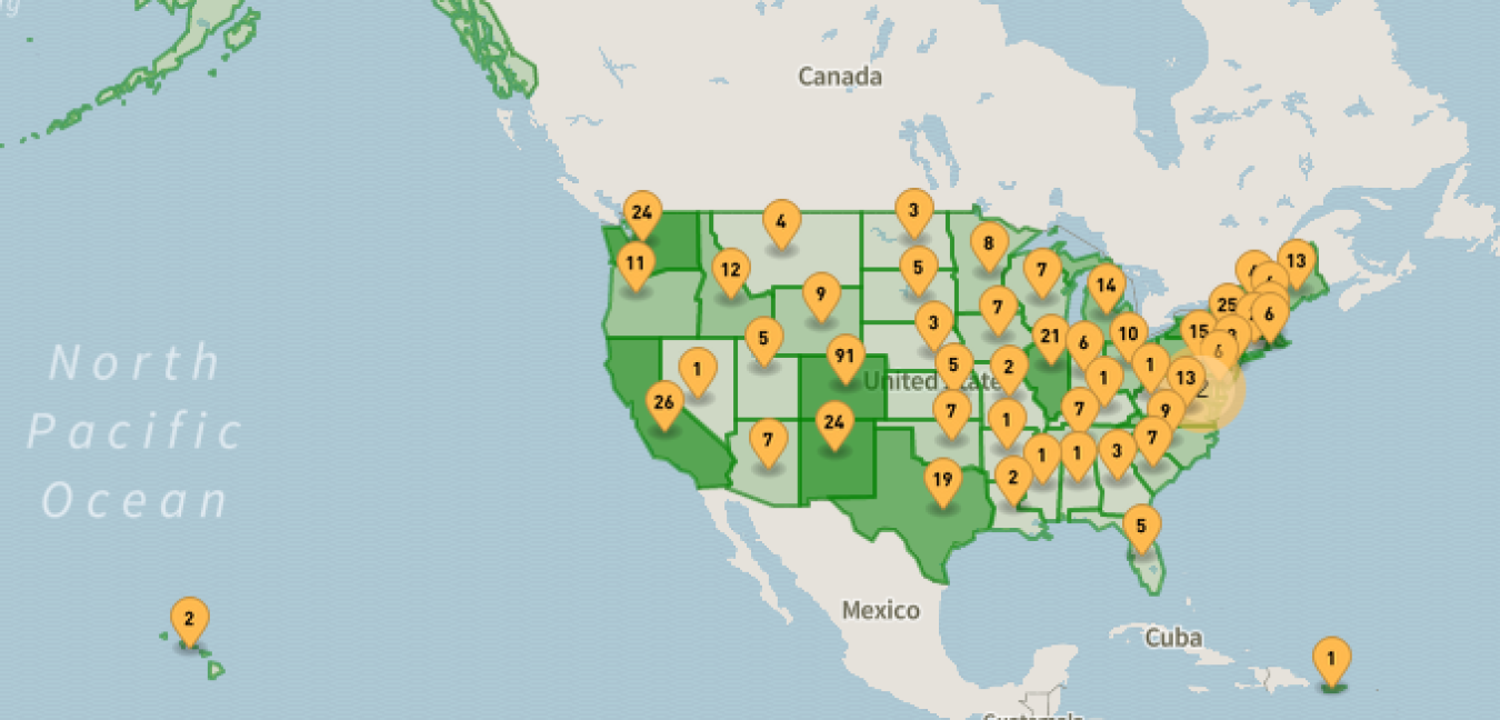 Map of the United States showing WETO projects.