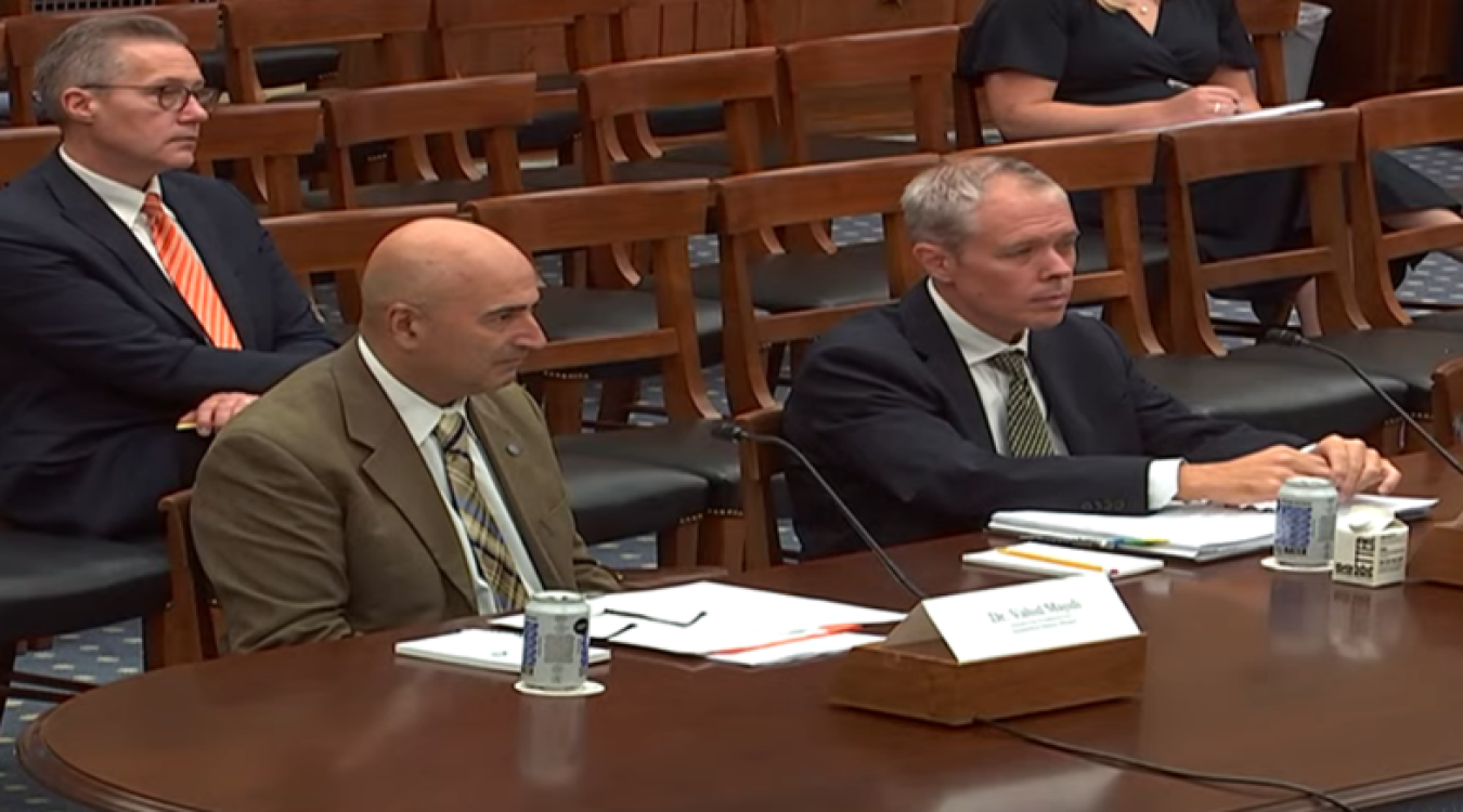 EM Senior Advisor William “Ike” White, right, and Savannah River National Laboratory Director Vahid Majidi testify before the House Committee on Science, Space and Technology’s energy subcommittee. 