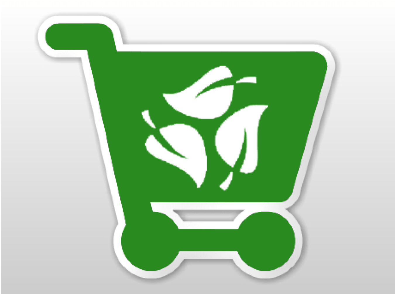 Icon of a shopping cart with leaves in place of a recycling symbol. 