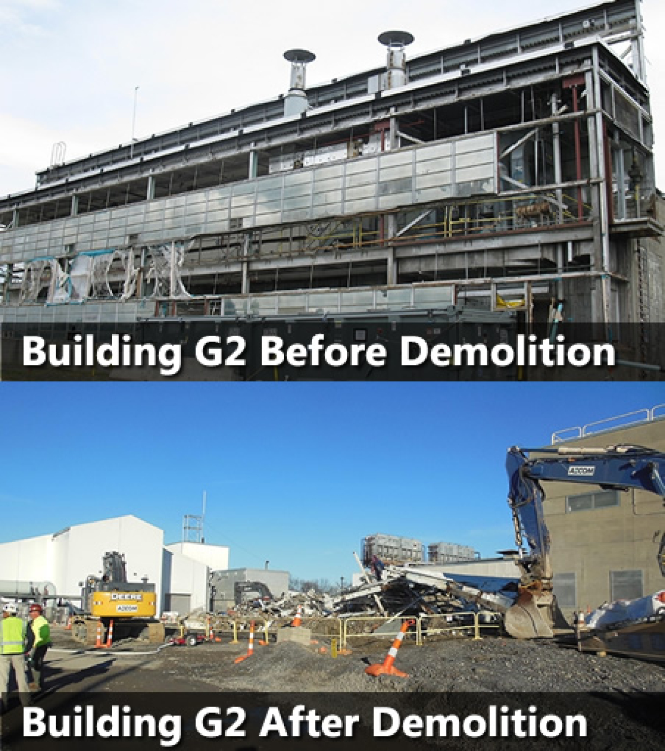 Building G2 before and after demolition