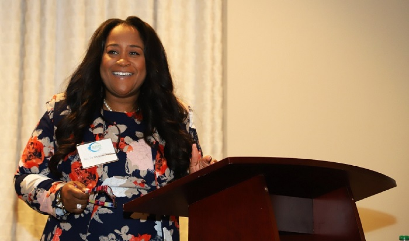 Nicole Nelson-Jean, EM associate principal deputy assistant secretary for field operations, delivers the keynote address to kick off the inaugural EM Minority Serving Institutions Partnership Program Competitive Research Awards Workshop last week.