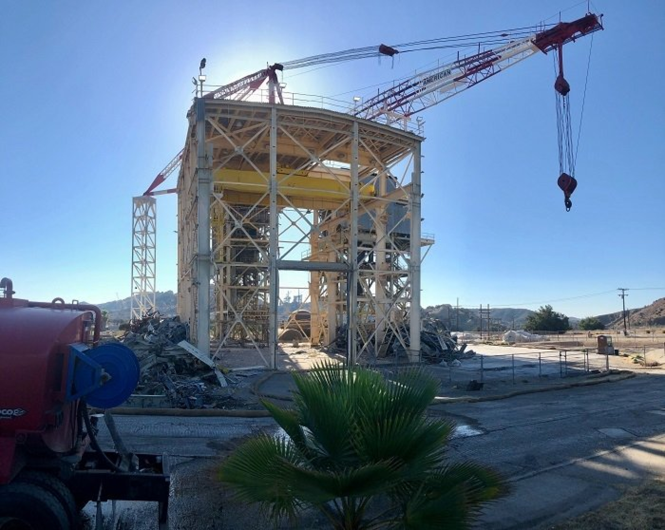 The last of the DOE-owned buildings EM workers tore down at the Energy Technology Engineering Center northwest of Los Angeles, California, was the Sodium Pump Test Facility, pictured here during demolition.