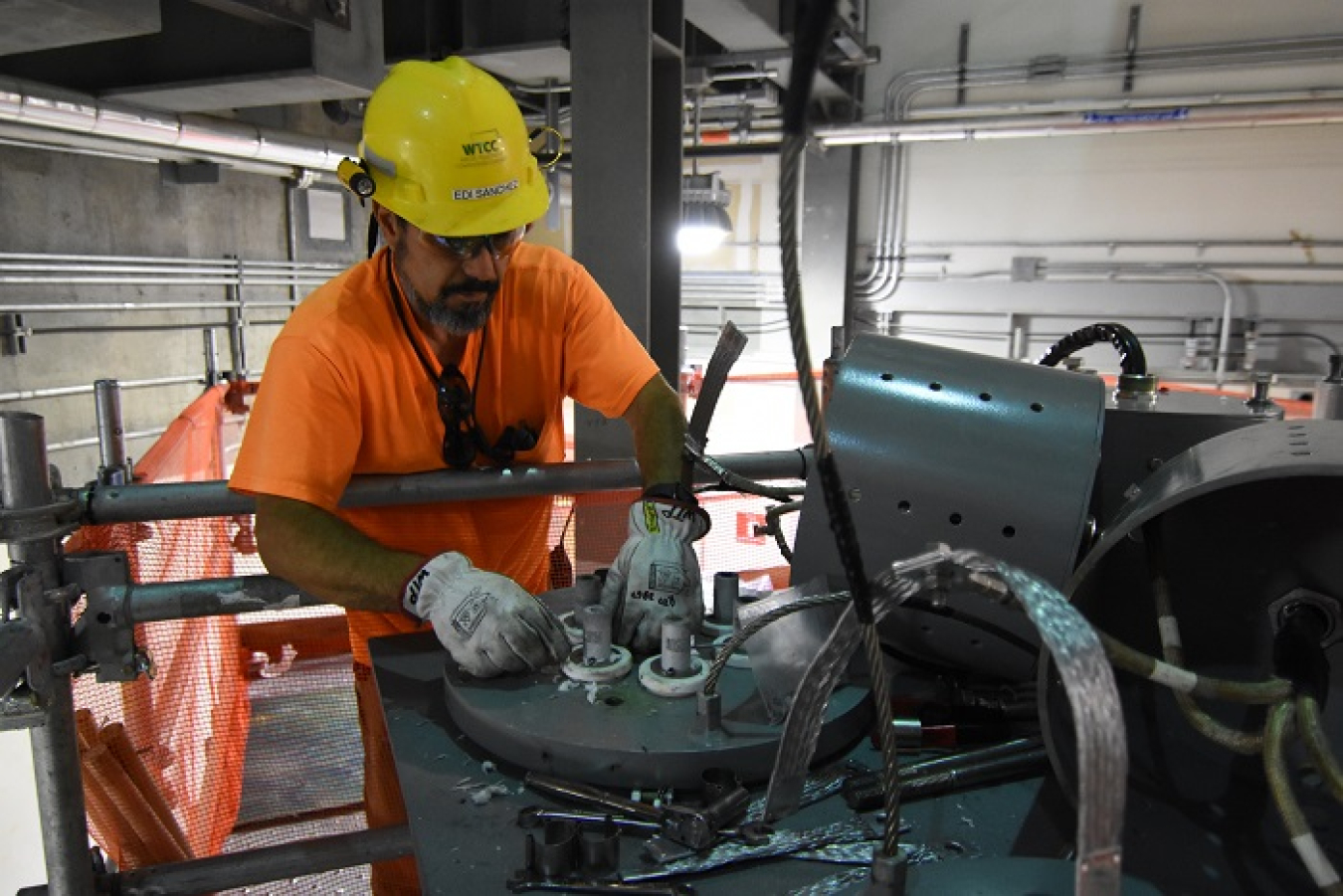 Waste Treatment and Immobilization Plant electrician Edi Sanchez assembles temporary heaters that will start up the first melter inside the plant’s Low-Activity Waste Facility at the Hanford Site.