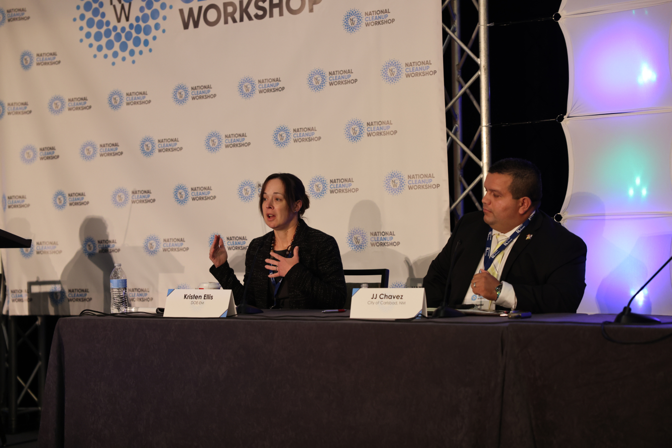 Kristen Ellis, EM's director for regulatory, intergovernmental and stakeholder engagement, speaks during the "Developing the Future EM Workforce" panel at the National Cleanup Workshop. At right is panelist JJ Chavez, a City of Carlsbad, New Mexico council member and Energy Communities Alliance Executive Board member.