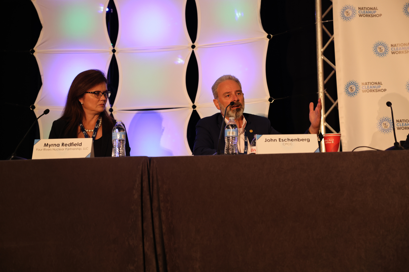 The "Developing the Future EM Workforce" panel at the National Cleanup Workshop included Myrna Redfield, president/CEO and program manager with Four Rivers Nuclear Partnership and John Eschenberg, president of Central Plateau Cleanup Company.