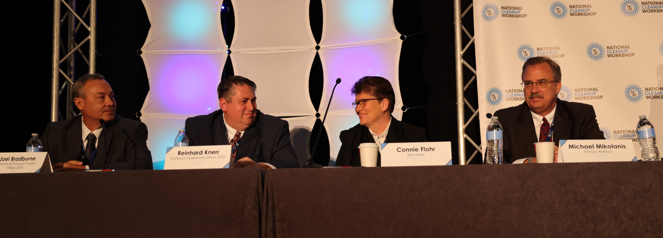 Roundtable discussion participants from left include Portsmouth/Paducah Project Office Manager Joel Bradburne; Carlsbad Field Office Manager Reinhard Knerr; Idaho Cleanup Project Manager Connie Flohr; and EM Los Alamos Field Manager Michael Mikolanis.