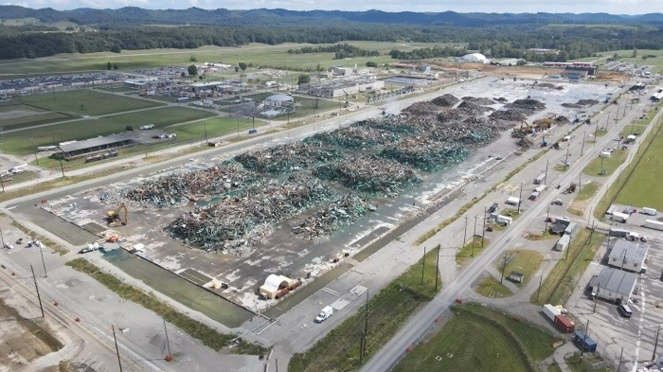 An aerial view of the X-326 uranium process building site following demolition of the facility earlier this year. 