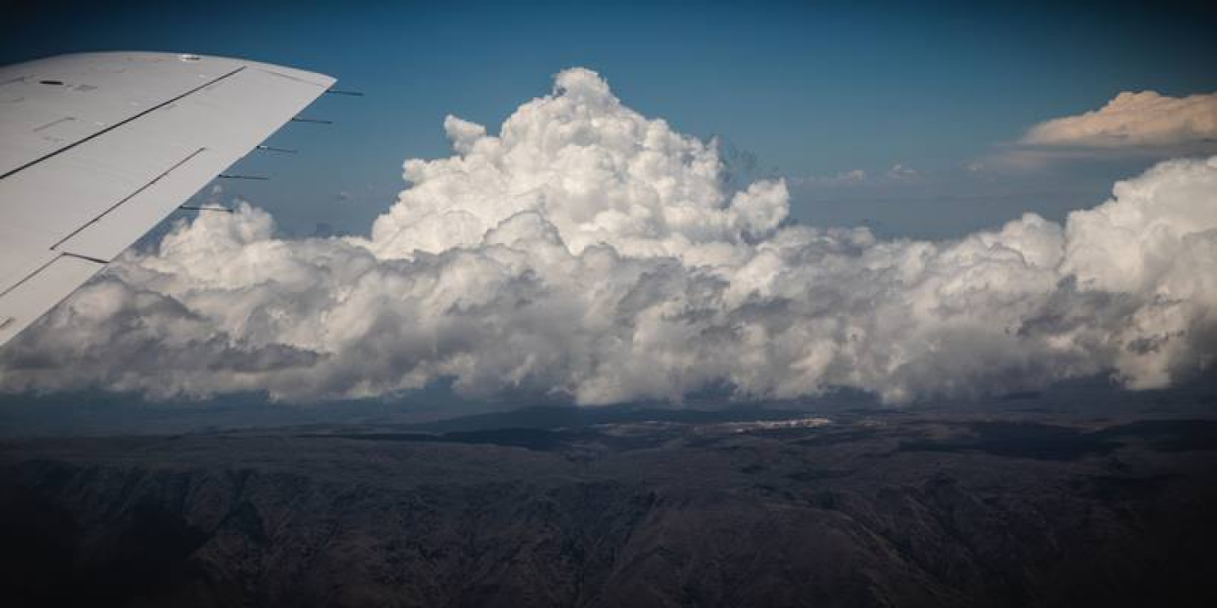 Massive clouds forming at the ridge of the Sierras de Córdoba mountain range in Argentina.