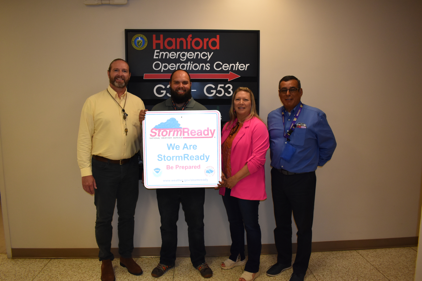 The Hanford Site recently received a new road sign to display its "StormReady" status.