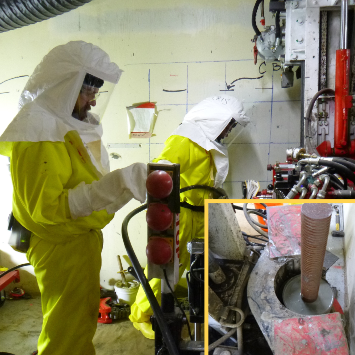 Inside an area of the 324 Building on the Hanford Site, workers recently installed 13 structural supports, called micropiles, to ensure the integrity of the building during the removal of contaminated soil under the facility.