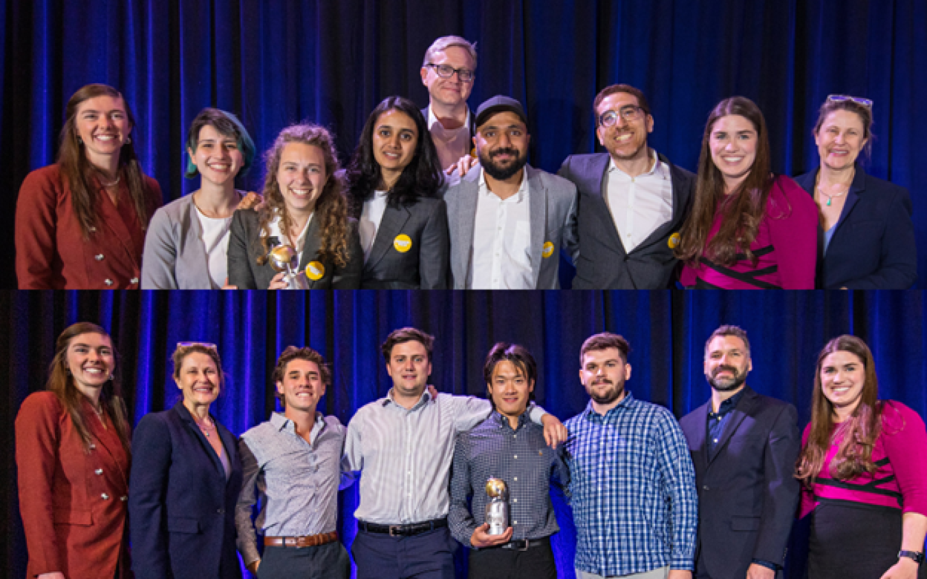 Two group pictures of Design Challenge student team members and Solar Decathlon event organizers.