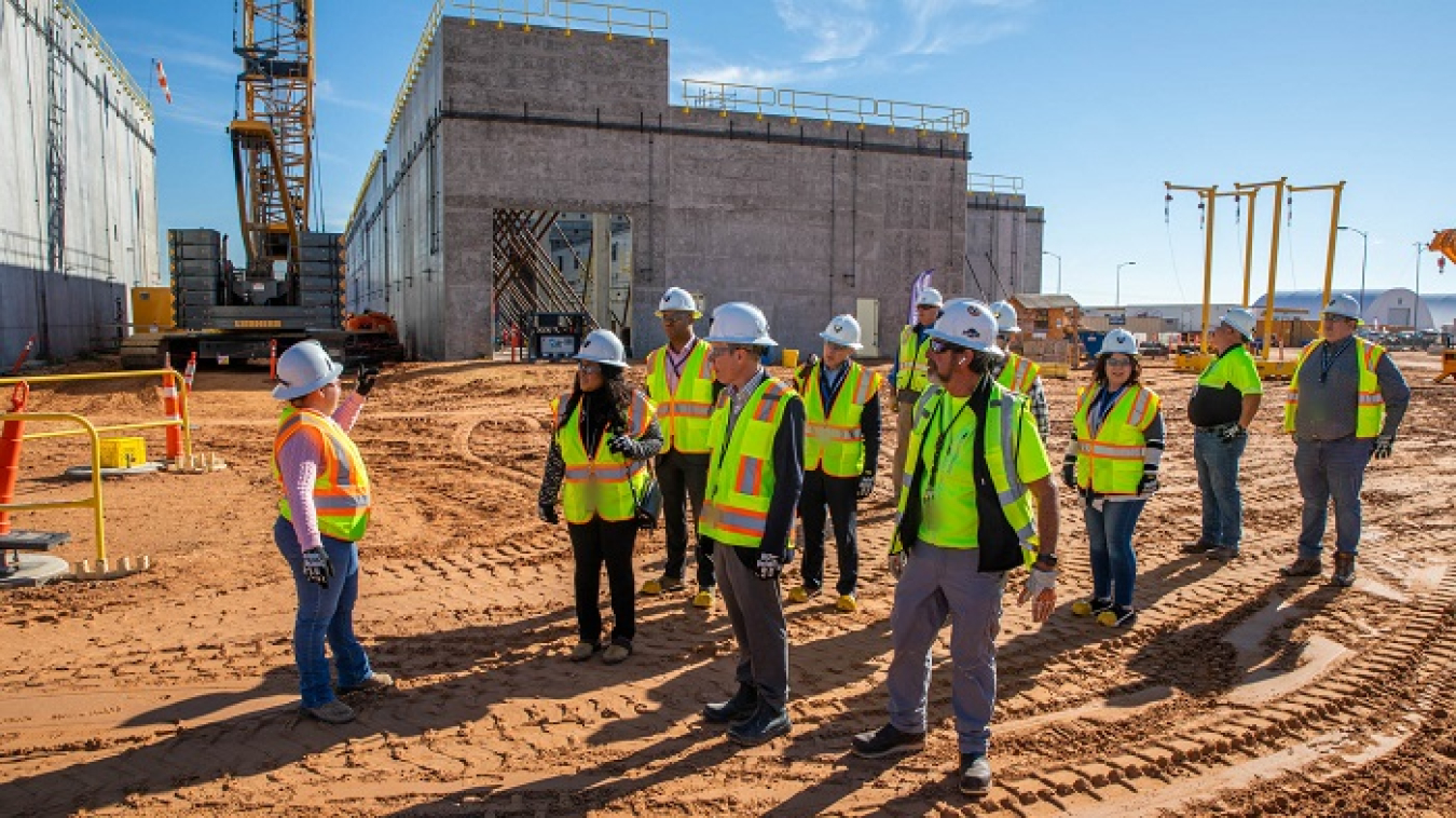 Janelle Armijo with the EM Carlsbad Field Office explains how the New Filter Building, which is part of the Safety Significant Confinement Ventilation System, will tie into the existing ventilation system at the Waste Isolation Pilot Plant.